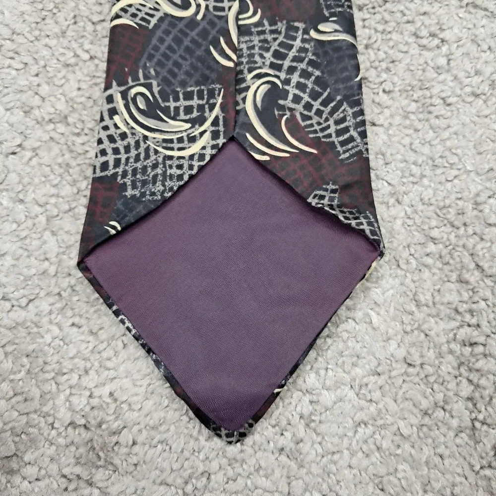 JRR Factory Direct Apparel Mens Silk Tie Burgundy‎ Grey Abstract Geometric USA